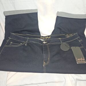 Copperflash Premium Denim Capri Jeans Plus Size 24W Mid Rise Dark Wash NWT